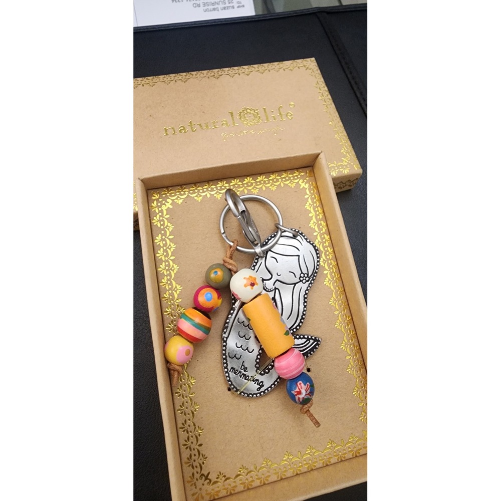 Natural Life Be Mermazing Mermaid Keychain Colorful Wood Beads KC201 Gift Box